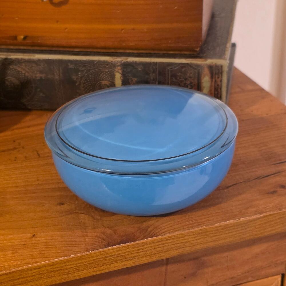 Antique DeVilbiss Art Deco Blue Glass Vanity Powder Dresser Box 1920s Signed
